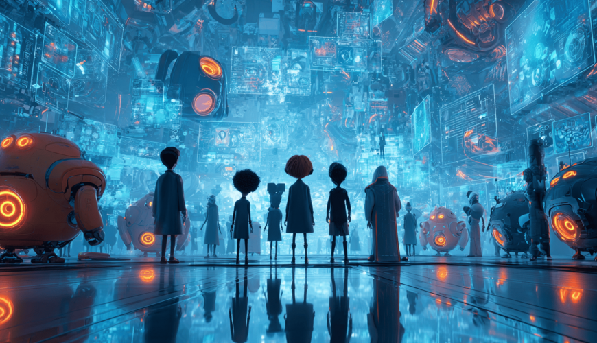 Leuchtende Visualisierung von KI und Prompting im digitalen Zeitalter