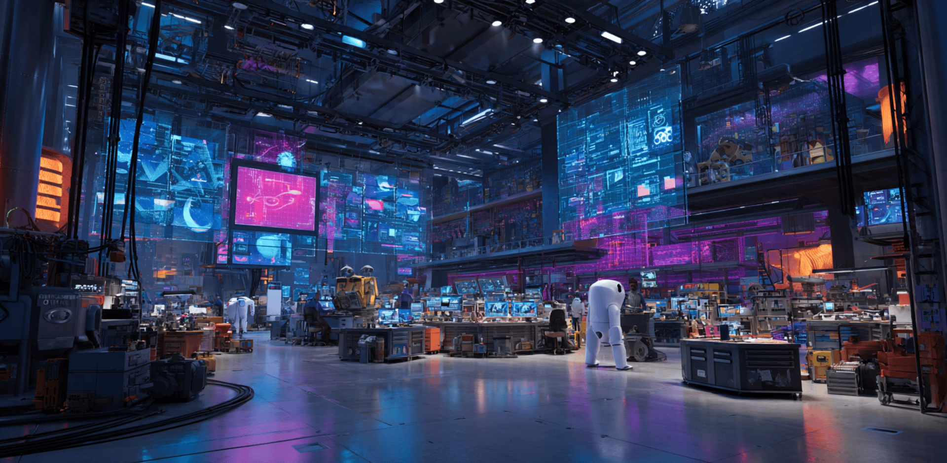 Belebte Szene eines modernen KI-Datenzentrums