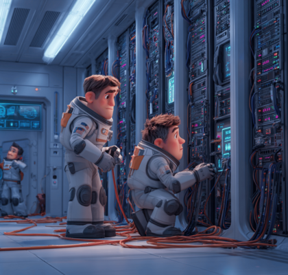 Detailaufnahme von Hightech-Servern im Datenzentrum