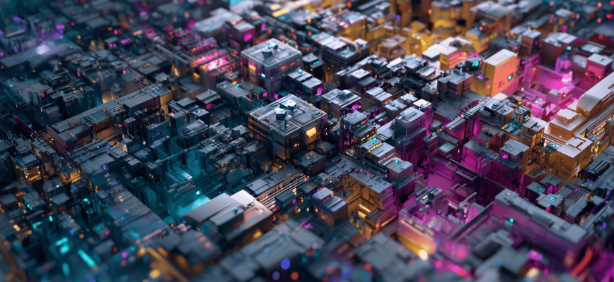 Weitwinkelansicht einer digitalen KI-Sicherheitslandschaft