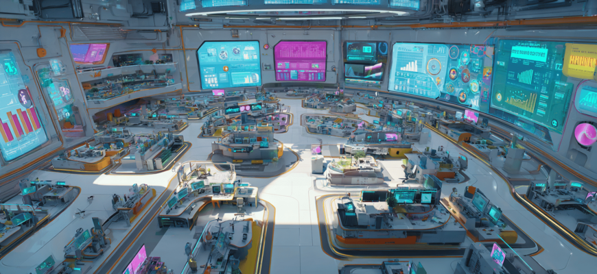 Fullwidthbild: Überragende Visualisierung komplexer Unternehmensdaten in einem futuristischen Setting.