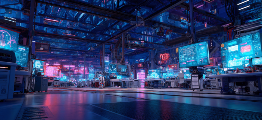 Imposantes Bild eines futuristischen Coding-Labors.