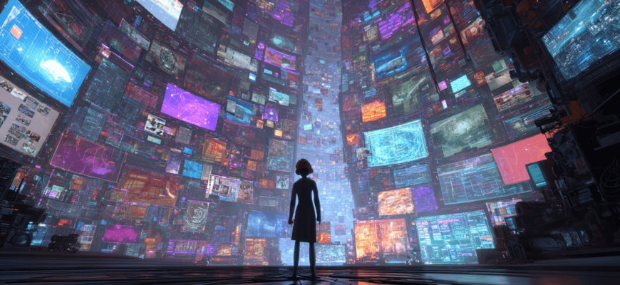 Panorama eines digitalen Universums mit dem ChatGPT Agent im Zentrum