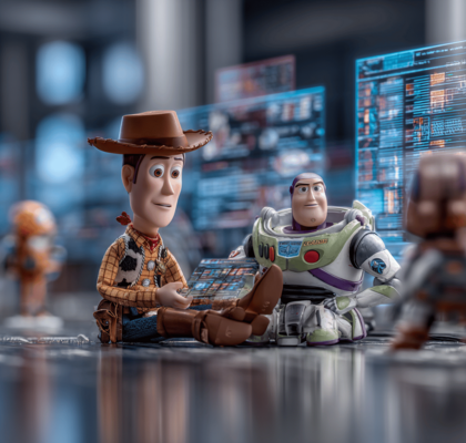 Rechte Spalte: Darstellung der KI-Interaktion und technologischen Prozesse