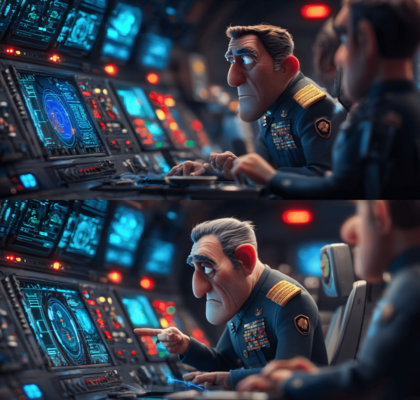 Detailaufnahme eines KI-gestützten Kriegsführungszentrums