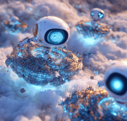 Techniker vor einer futuristischen Serverwand